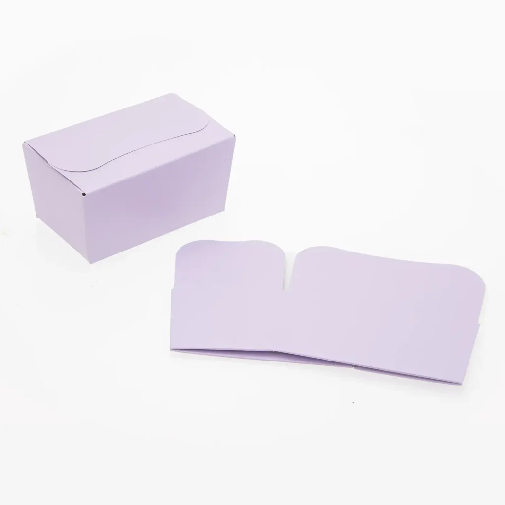 SPC2073_2_250g Fold Flat Ballotin; Pastel Lilac_Bag of 50_Assembled and Flat