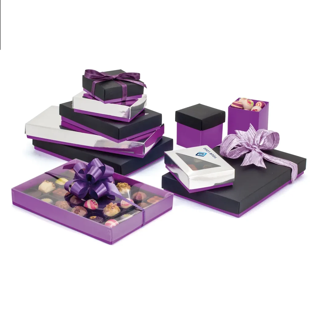 SPC2824_4_12 Choc Purple Folding Base_Pack of 25_group shot of range