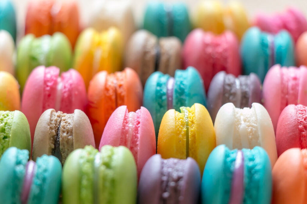 brightly coloured macarons